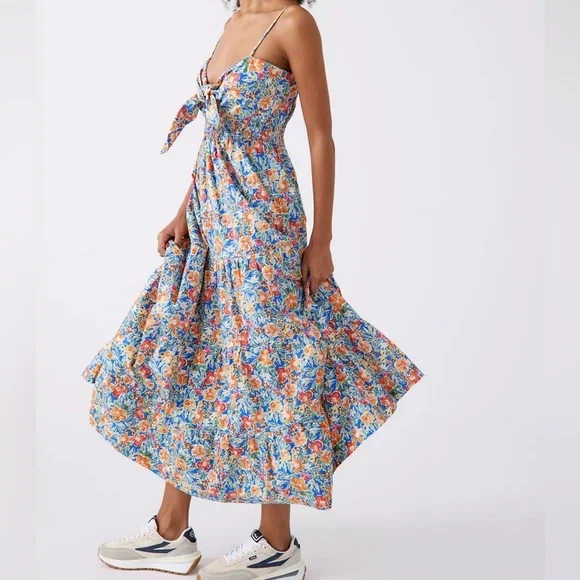 Dress Forum Floral Tie-Front Midi Dress Sz L